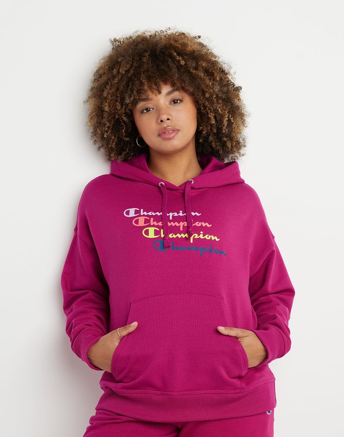 Champion Powerblend Fleece Relaxed Stacked Scripts Logo Hoodie Dames - Roze - Belgie 5234SIRPY